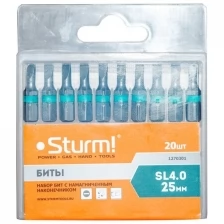 Комплект бит Sturm! 20 шт.,1270301, с намагнич. наконечн., SL4х25 мм №1270301