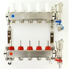Коллектор для теплого пола 5 контуров в сборе распеределительный с расходометрами 1"x3/4" VIEIR